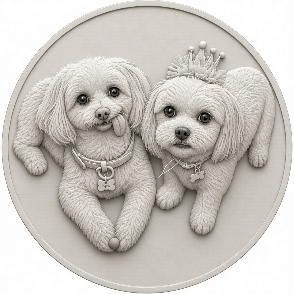 Maltese Dog Pair Sculpture free 3D printable STL