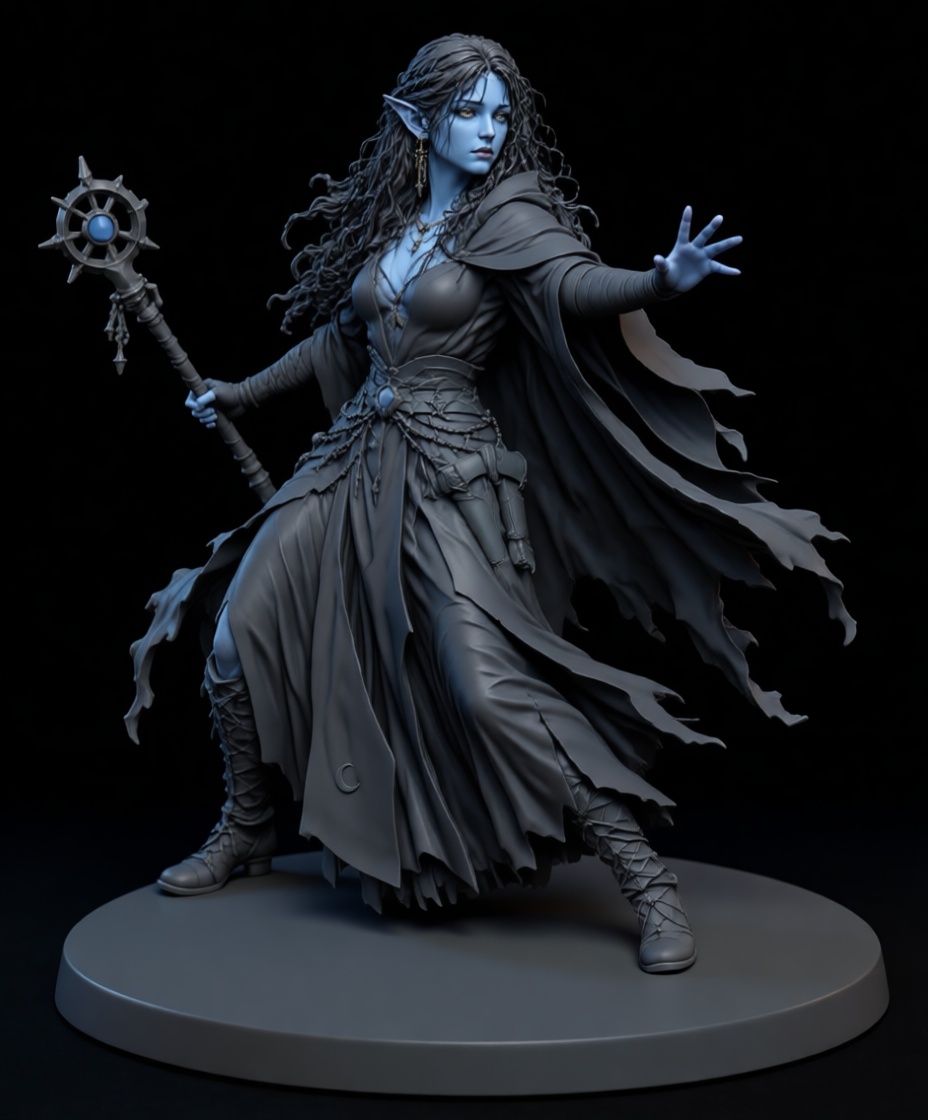 Blue Elf Sorceress Figurine free 3D printable STL