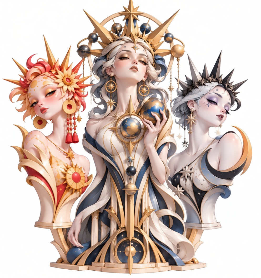 Sun Moon Star Goddesses Busts free 3D printable STL