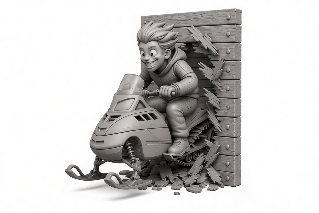 Boy on Snowmobile Figurine free 3D printable STL