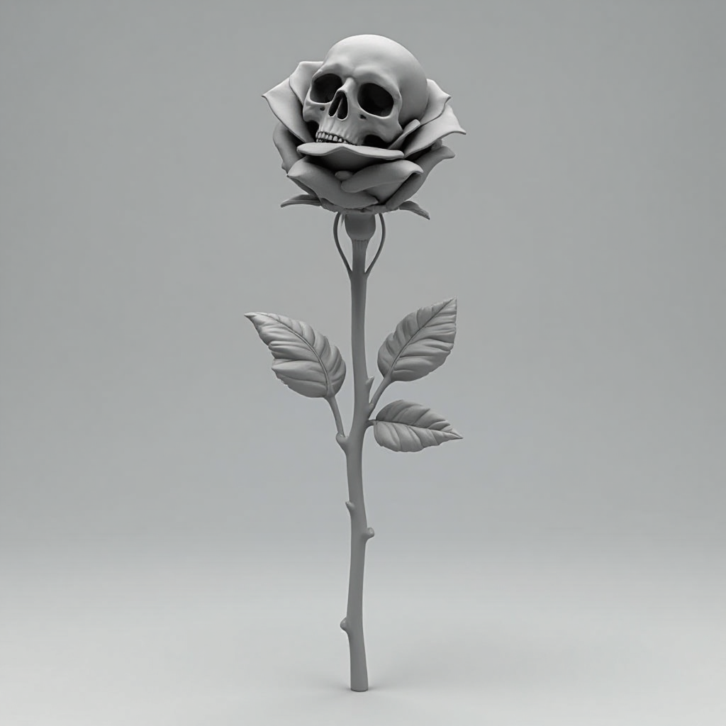 Skull Head Rose Figurine free 3D printable STL