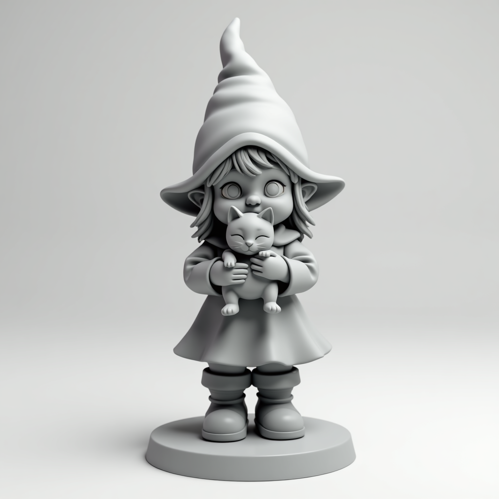 Gnome Girl Holding Kitty free 3D printable STL