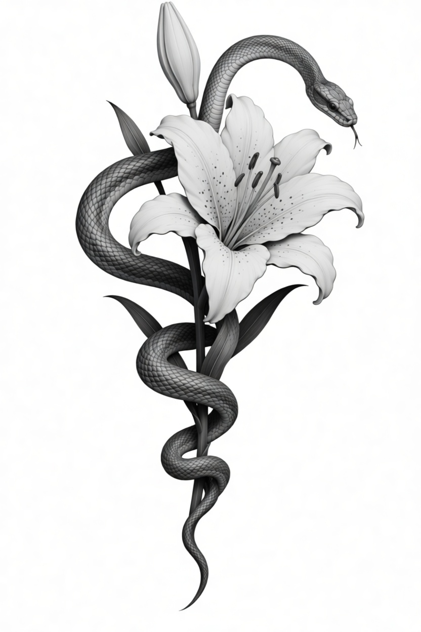 Snake and Lily Sculpture free 3D printable STL