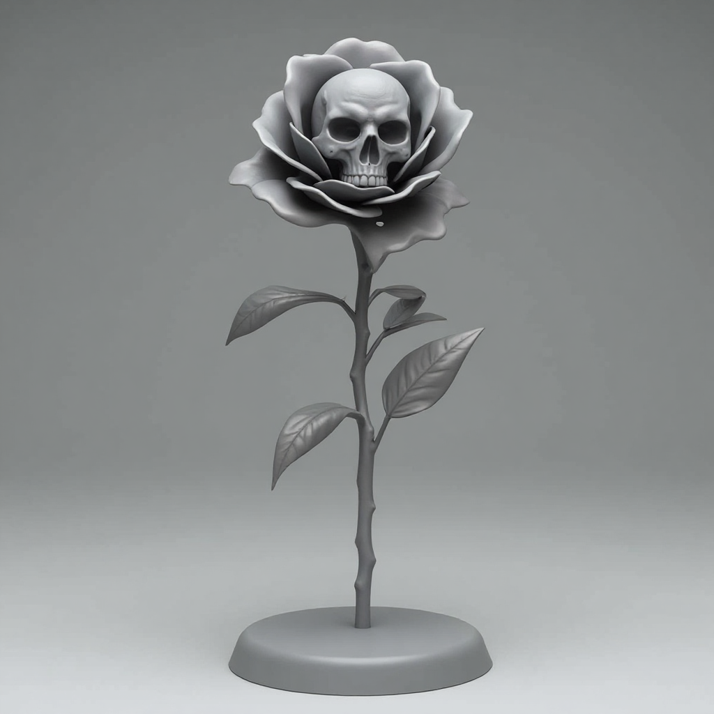 Skull Center Rose Figurine free 3D printable STL