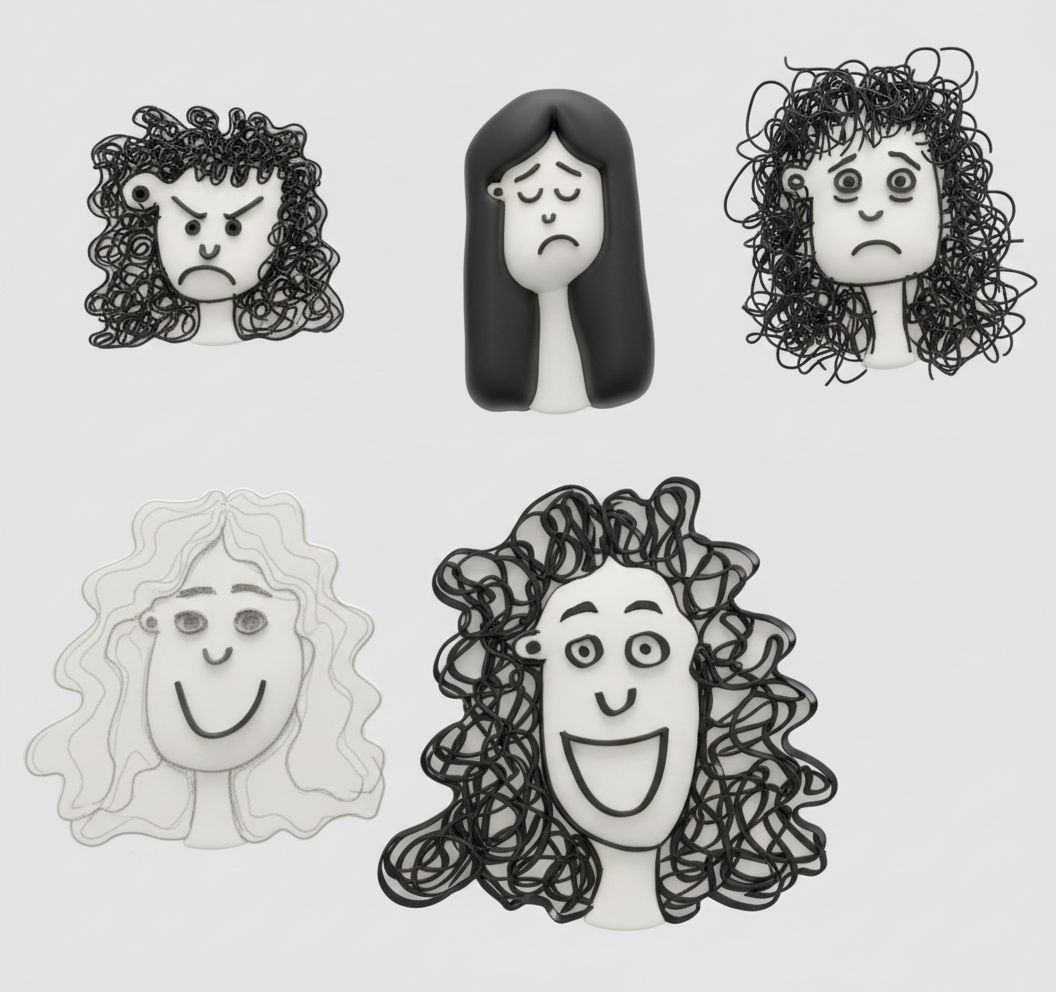 Curly Hair Emoji Faces free 3D printable STL