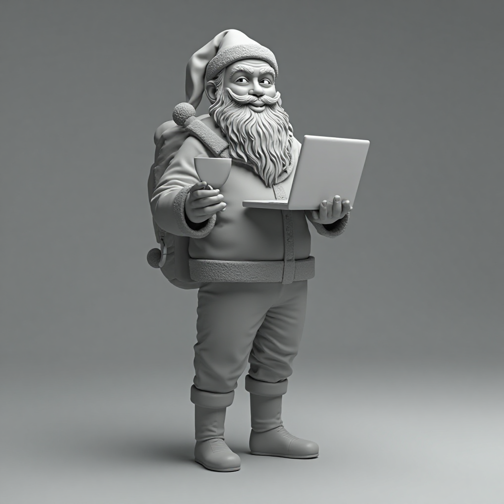 Santa Holding Laptop Figurine free 3D printable STL