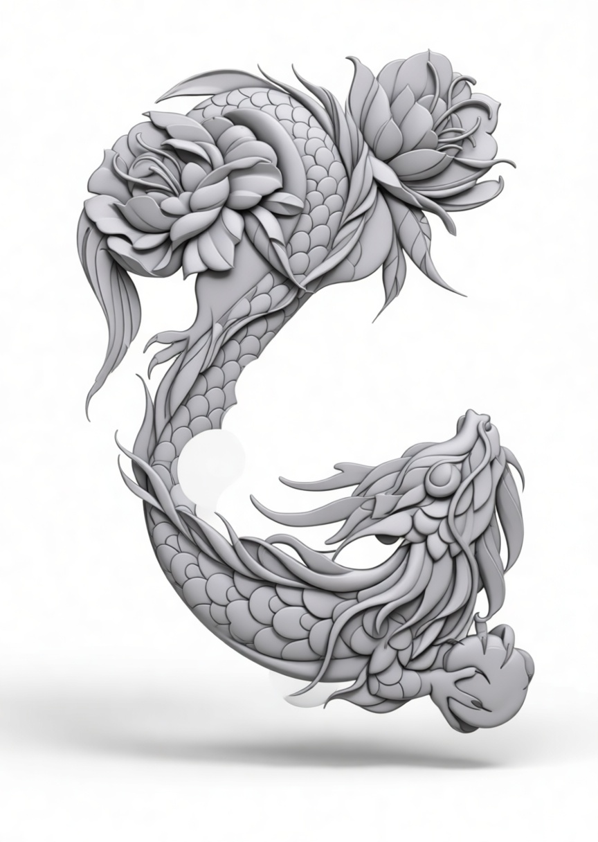 Koi Dragon Sculpture free 3D printable STL