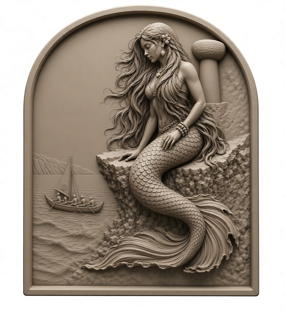 Mermaid Relief Sculpture free 3D printable STL