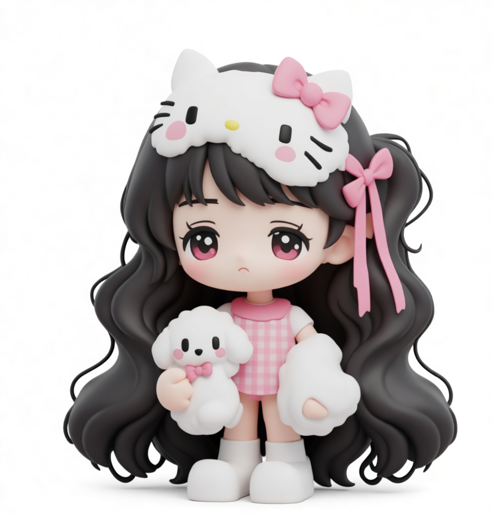 Cute Girl with Plush Toy Figurine free 3D printable STL