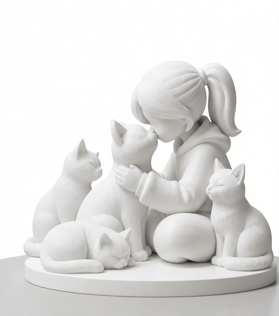 Girl and Cats Figurine free 3D printable STL