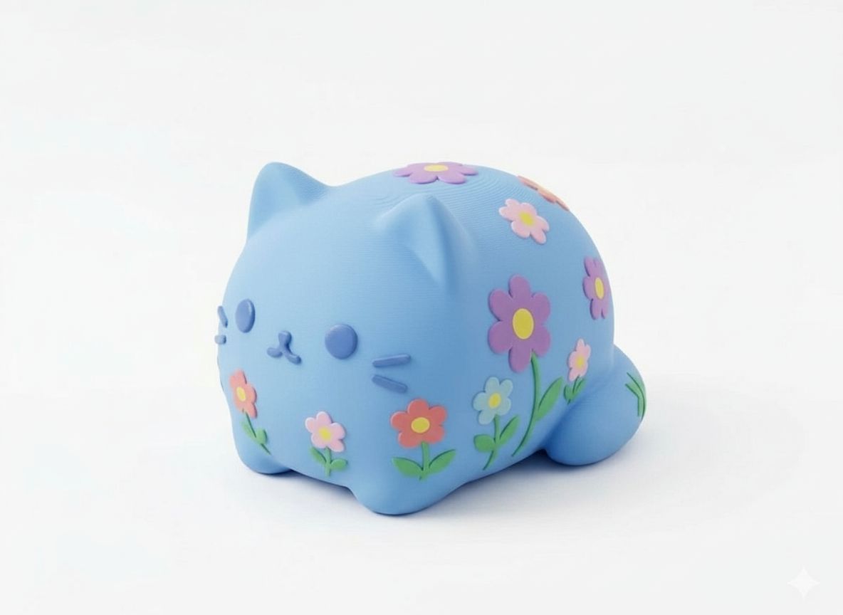 Blue Floral Cat Figurine free 3D printable STL