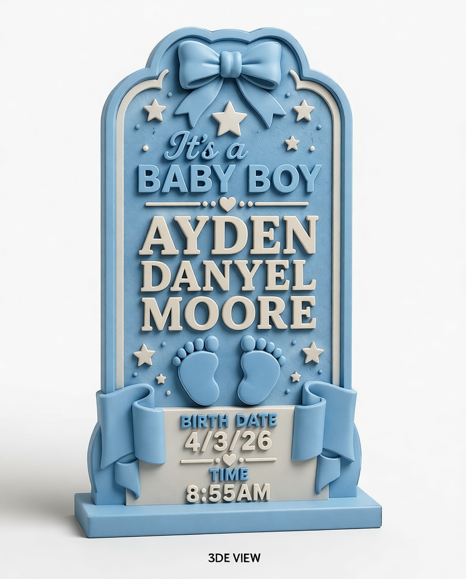 Baby Boy Birth Plaque free 3D printable STL
