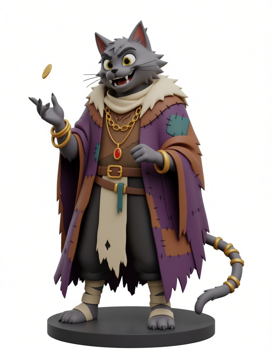 Anthropomorphic Cat Rogue Figurine free 3D printable STL