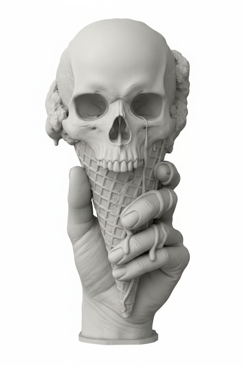 Skull Ice Cream Cone Sculpture free 3D printable STL