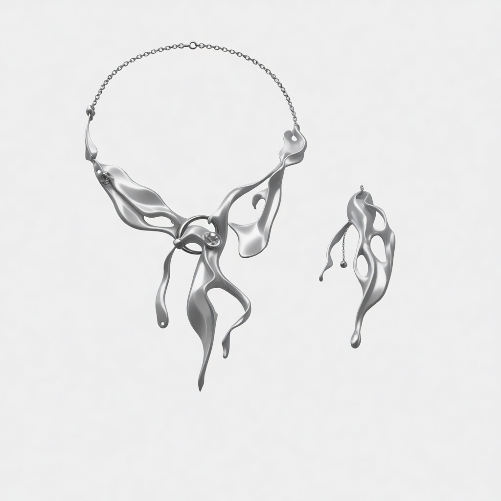 Abstract Liquid Silver Necklace Set free 3D printable STL