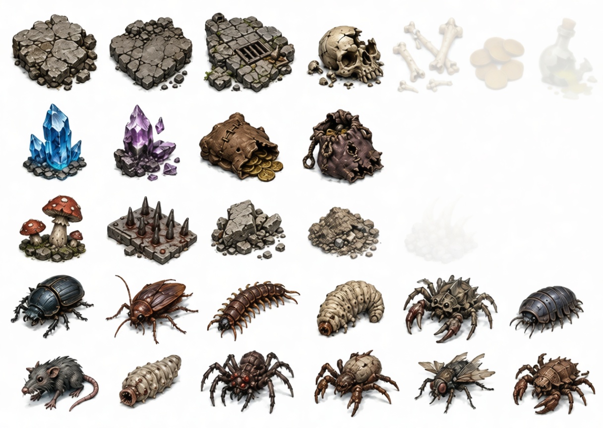 Dungeon Terrain and Creatures Set free 3D printable STL