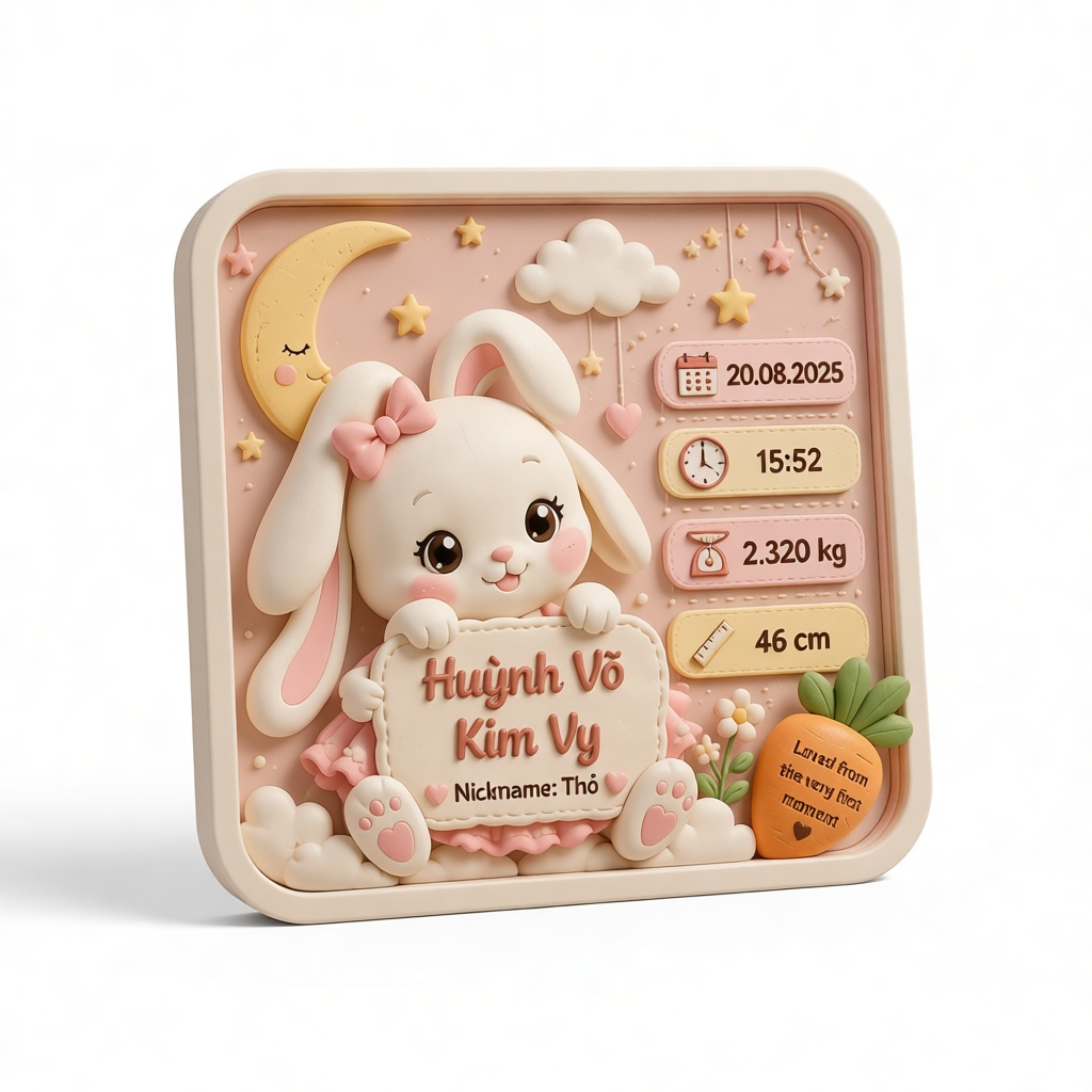 Cute Bunny Birth Plaque free 3D printable STL