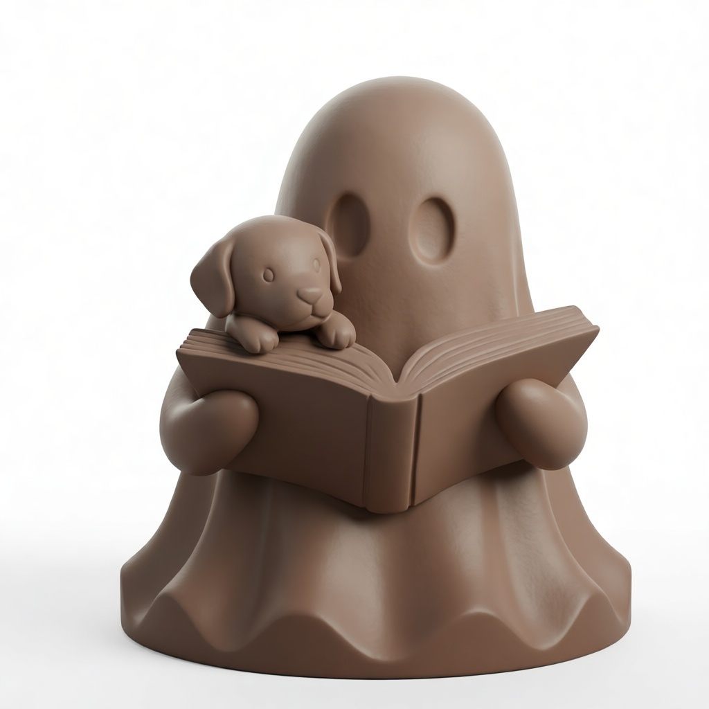 Ghost Reading Puppy Figurine free 3D printable STL