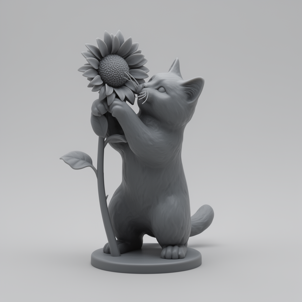 Cat Playing Sunflower Figurine free 3D printable STL