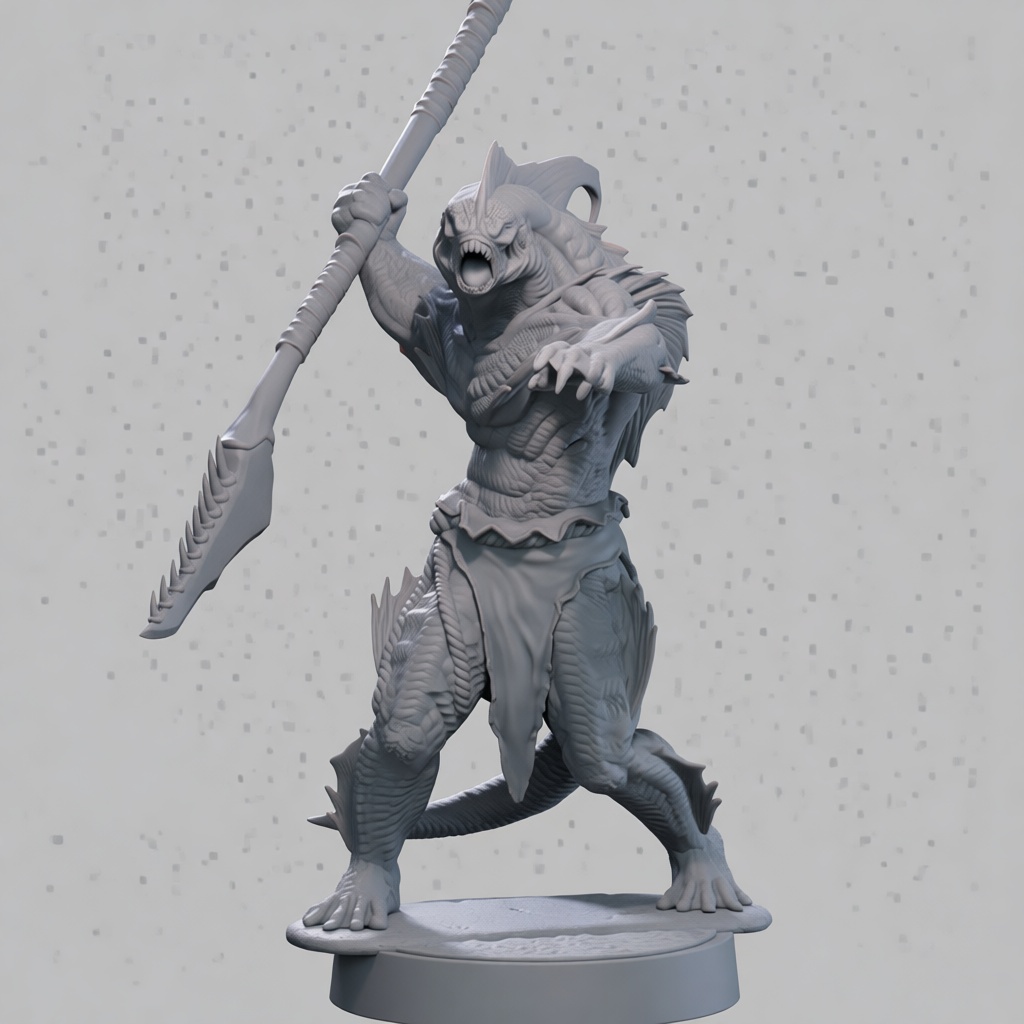 Sahuagin Warrior Figurine free 3D printable STL