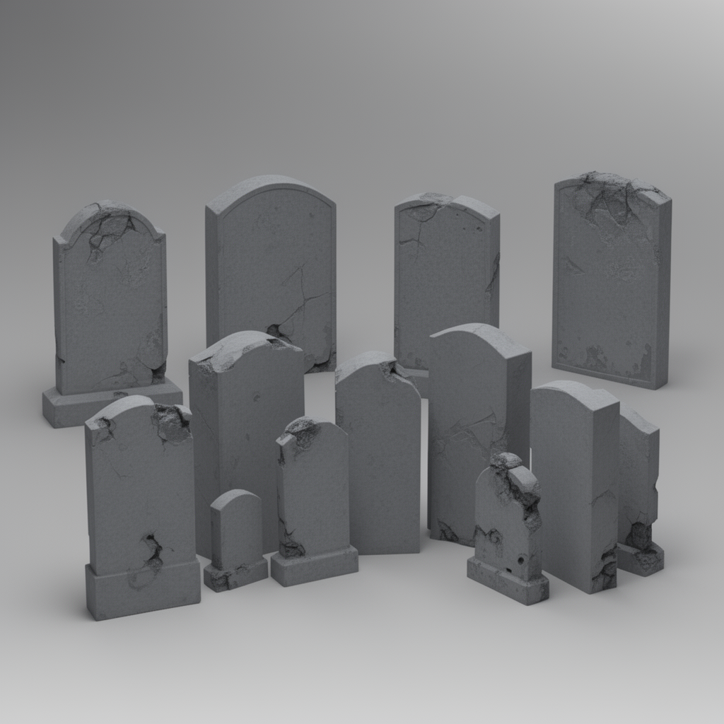 Cemetery Headstones Set free 3D printable STL