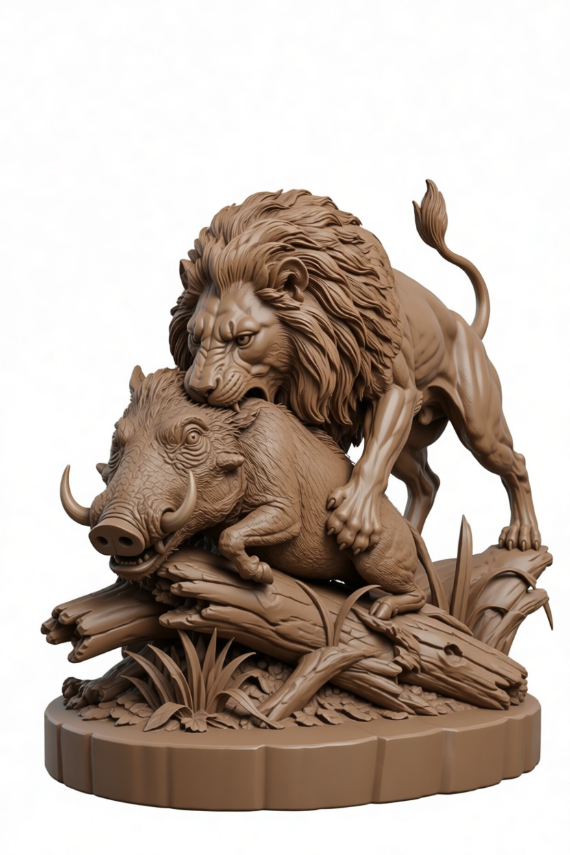 Lion Hunting Warthog Sculpture free 3D printable STL