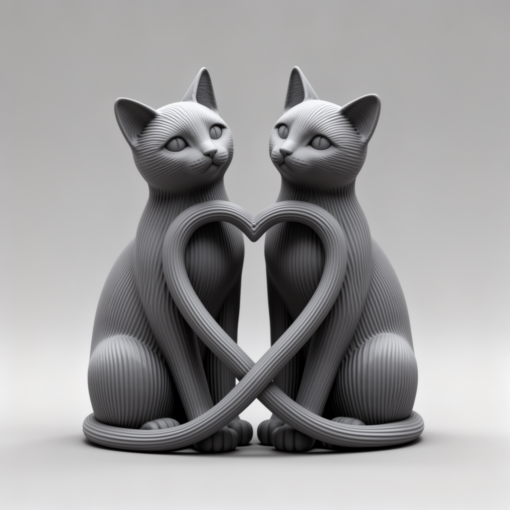 Two Cats Heart Sculpture free 3D printable STL