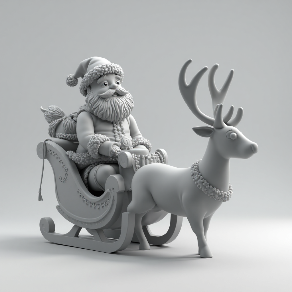 Santa Sleigh with Reindeer Figurine free 3D printable STL