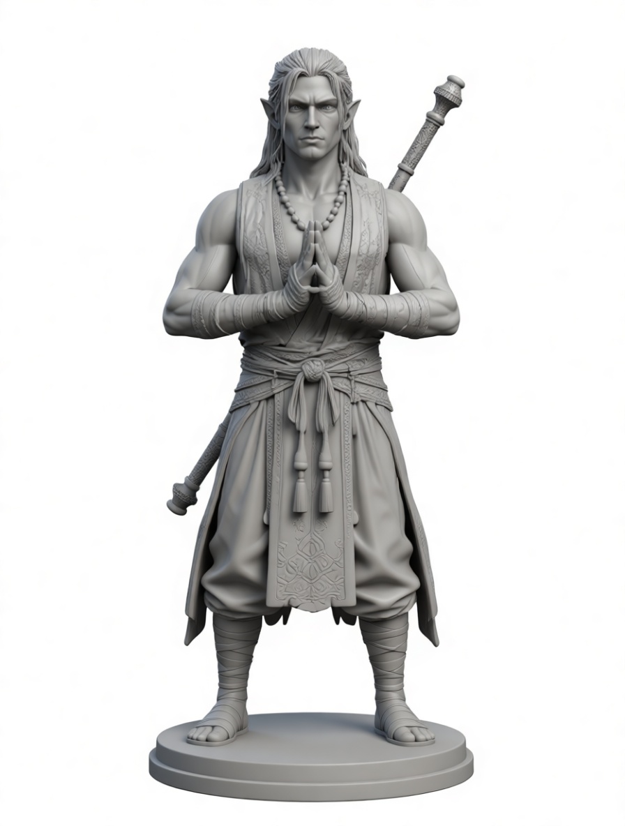 Elven Monk Figurine free 3D printable STL