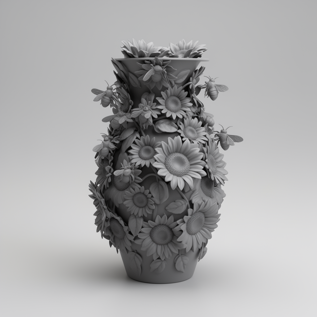 Sunflowers and Bees Vase free 3D printable STL