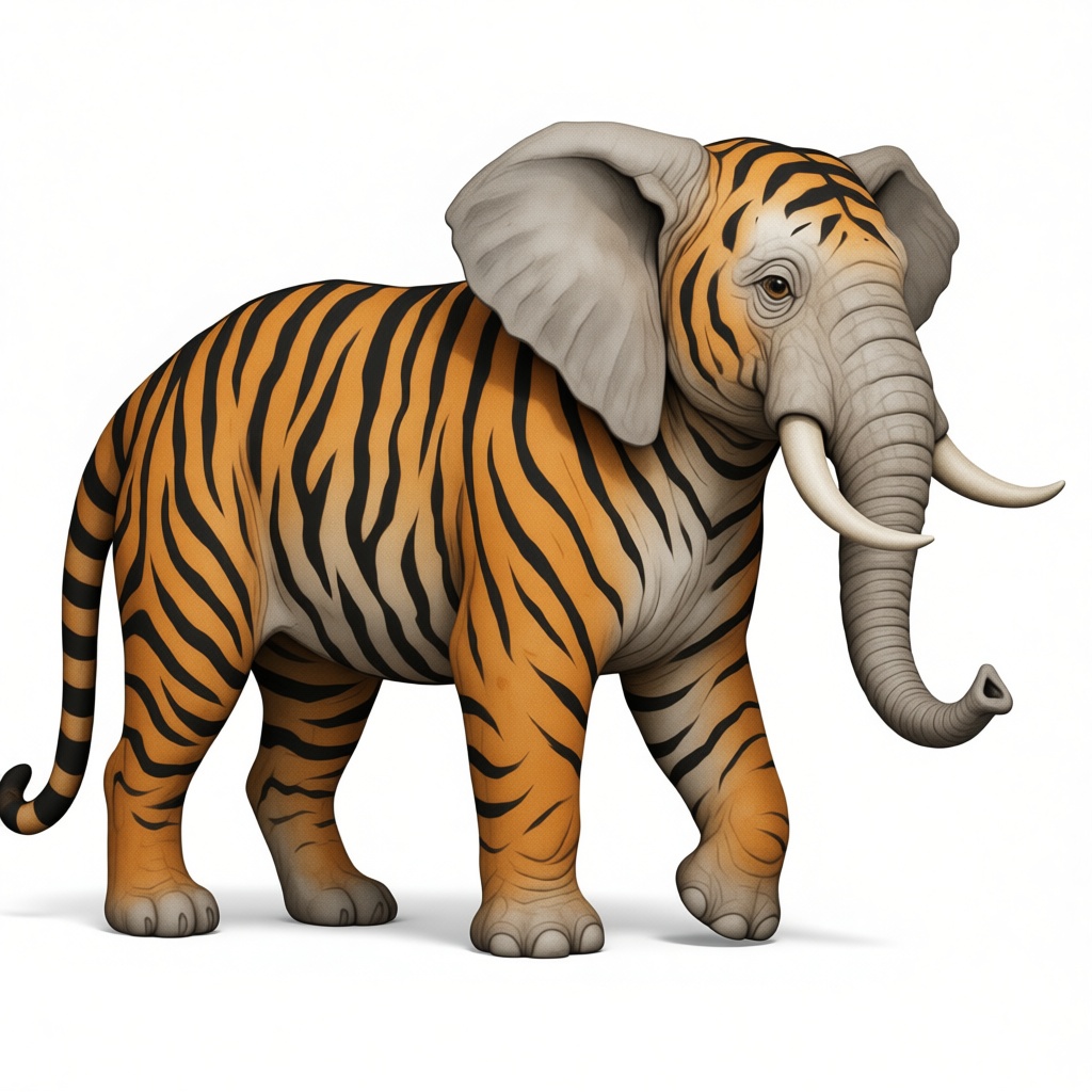 Elephant with Tiger Pattern Figurine free 3D printable STL