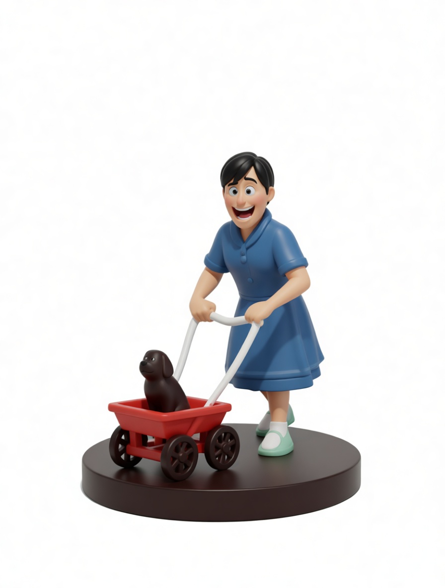 Woman with Puppy Wagon Figurine free 3D printable STL