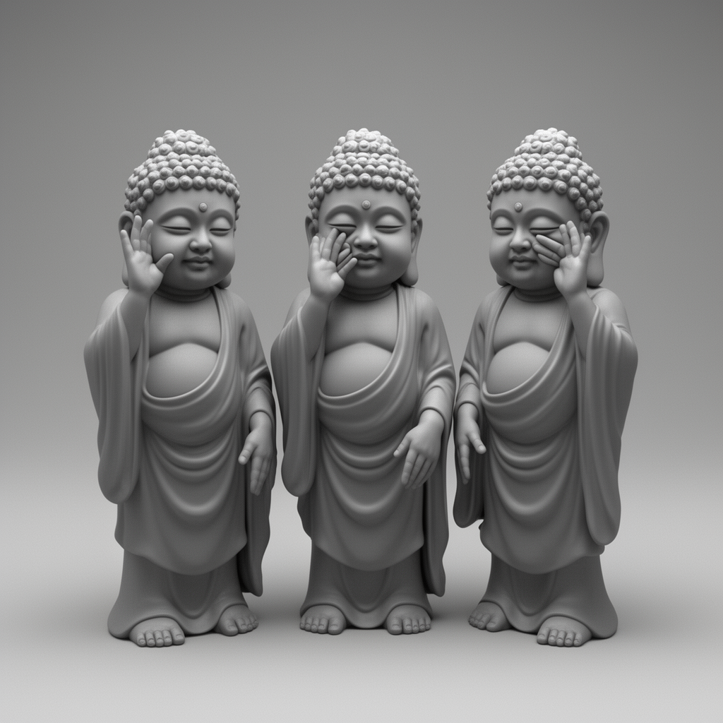 See No Evil Buddha Figurines free 3D printable STL