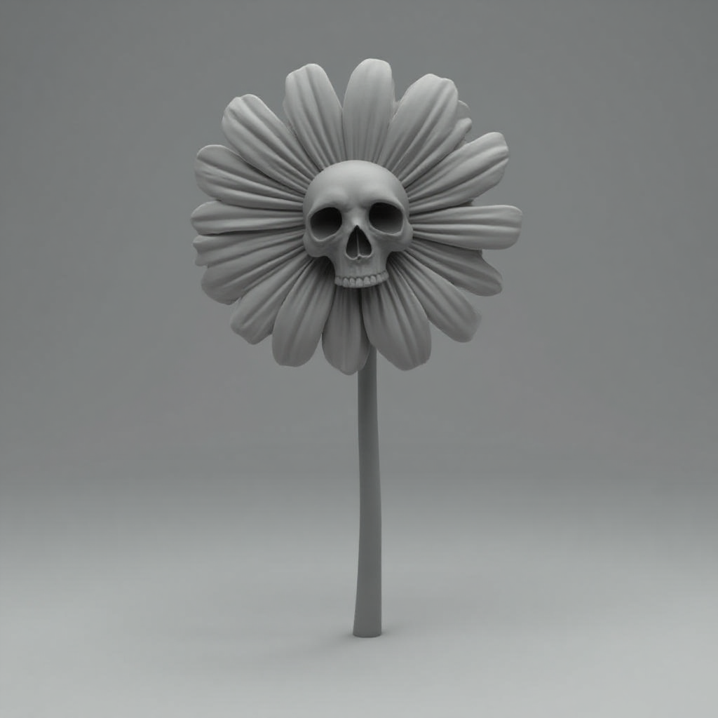 Skull Daisy Sculpture free 3D printable STL