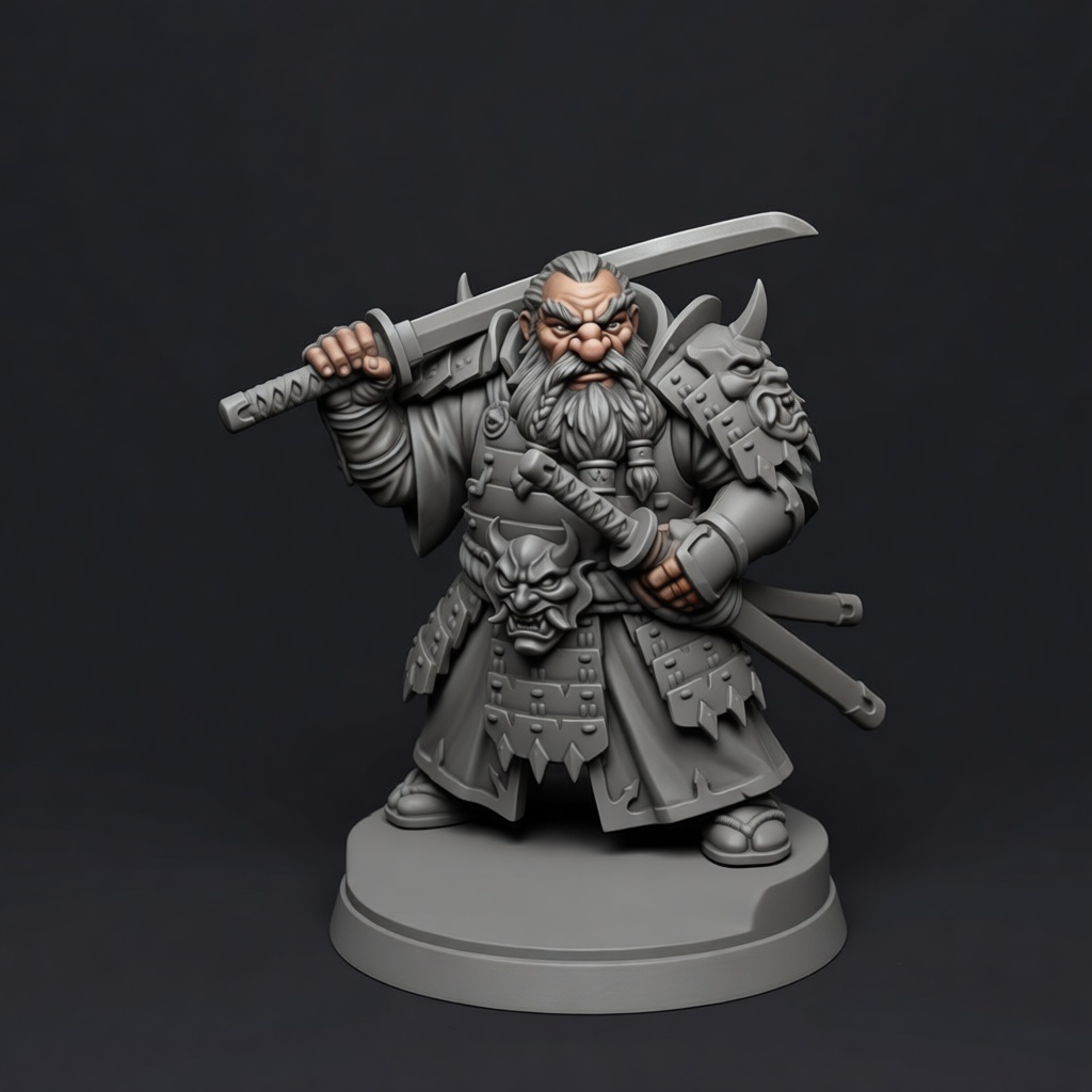 Dwarf Samurai Figurine free 3D printable STL