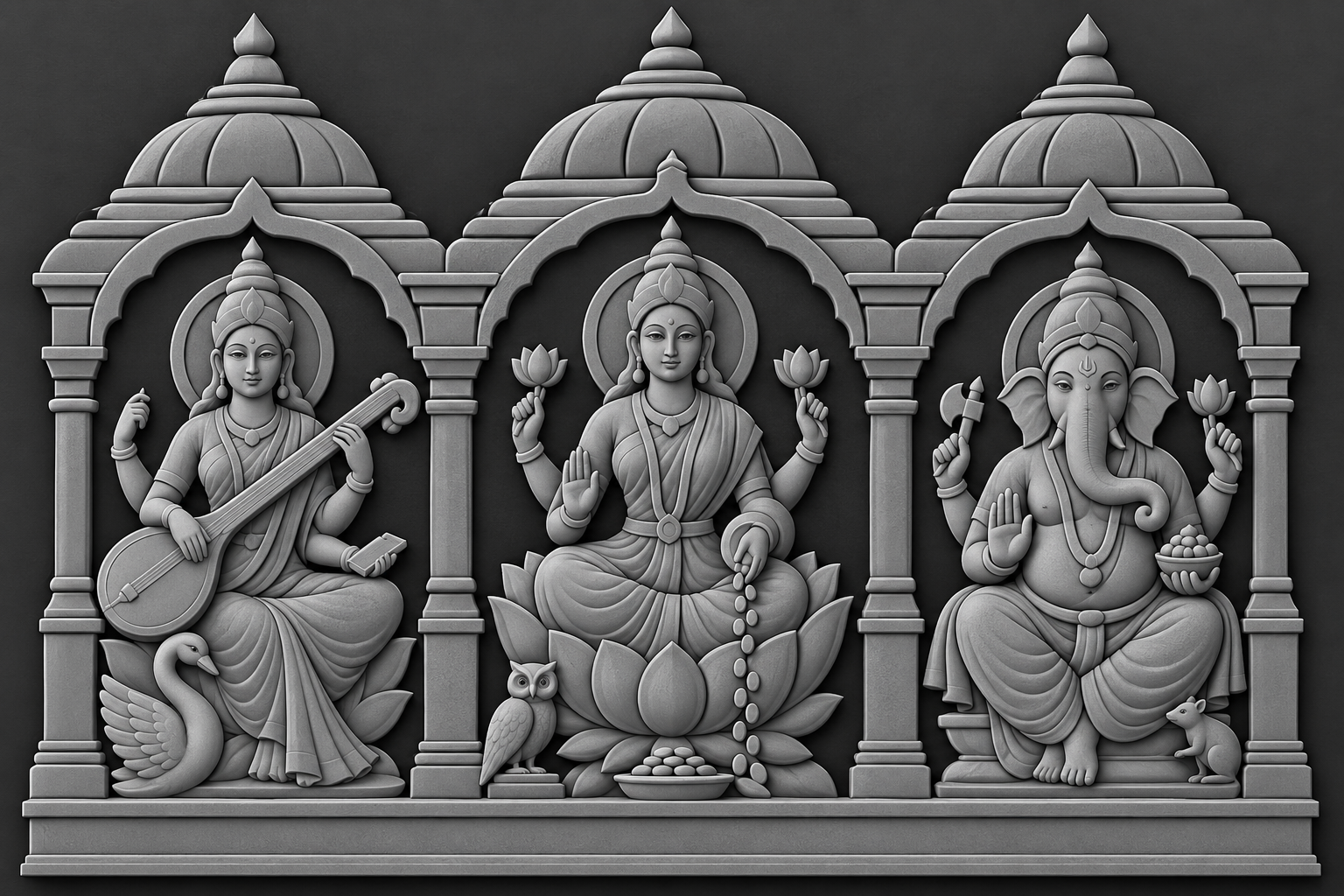 Saraswati Lakshmi Ganesha Relief free 3D printable STL