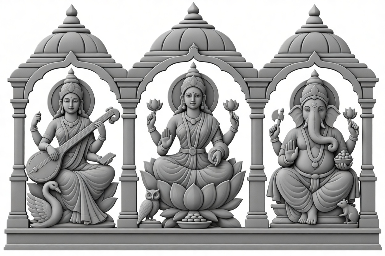 Saraswati Lakshmi Ganesha Relief free 3D printable STL