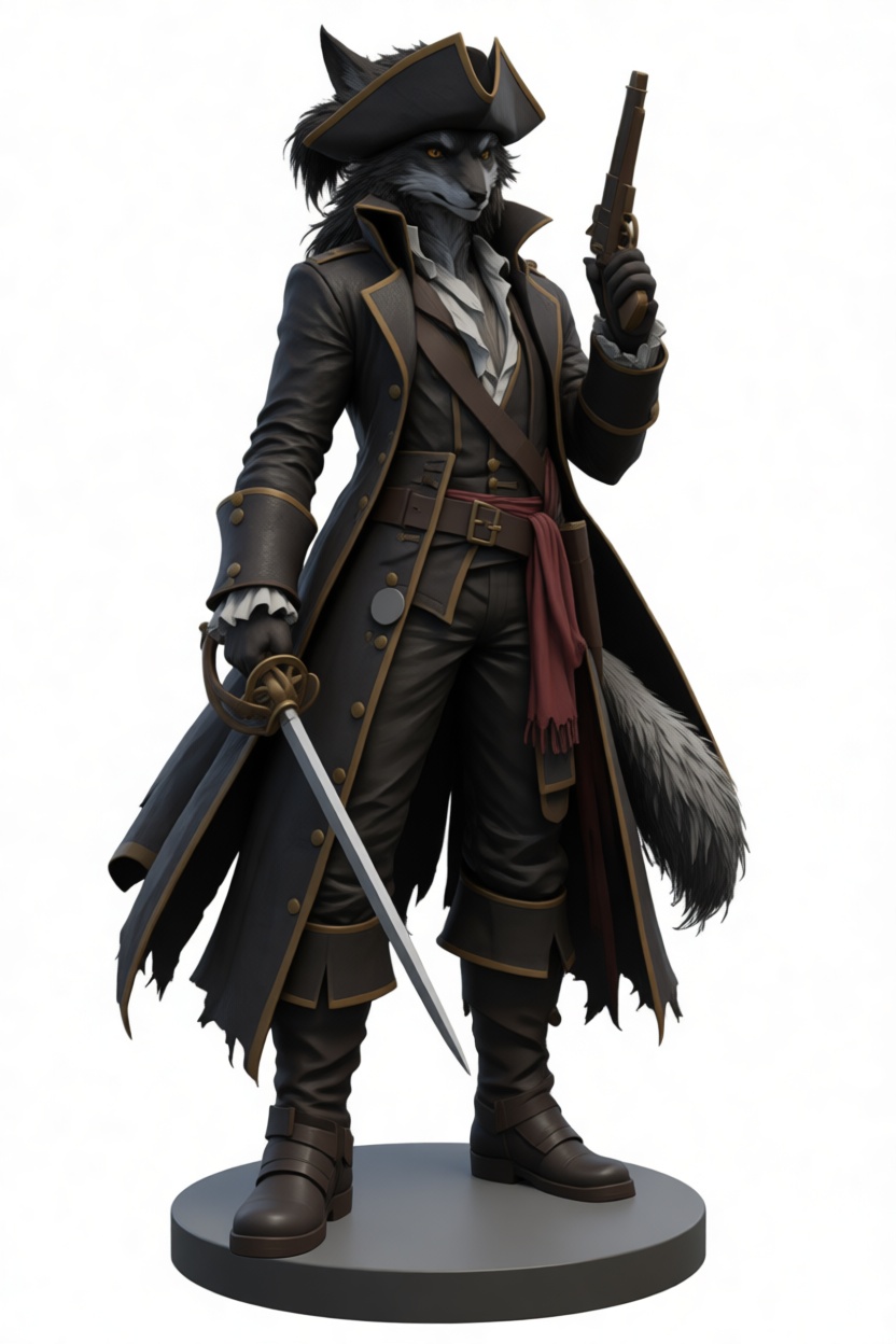 Anthropomorphic Fox Pirate Figurine free 3D printable STL