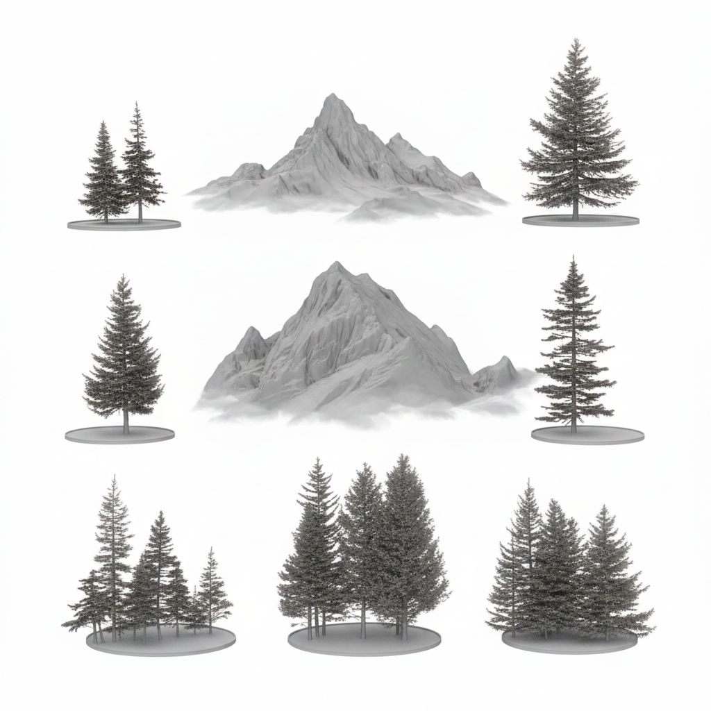 Pine Tree and Mountain Models free 3D printable STL