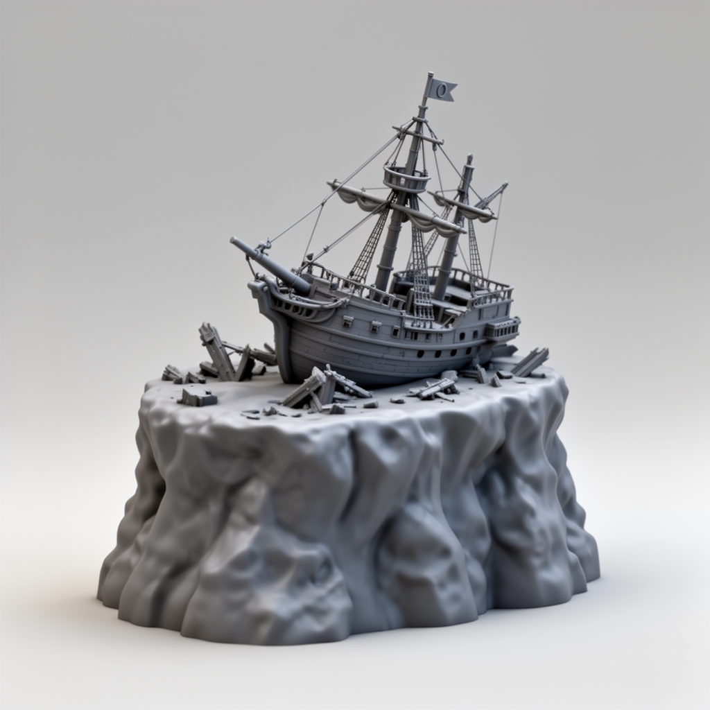 Pirate Shipwreck Sculpture - Free 3D Printable STL File