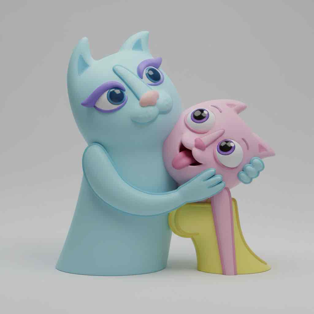 Cartoon Cat Duo free 3D printable STL