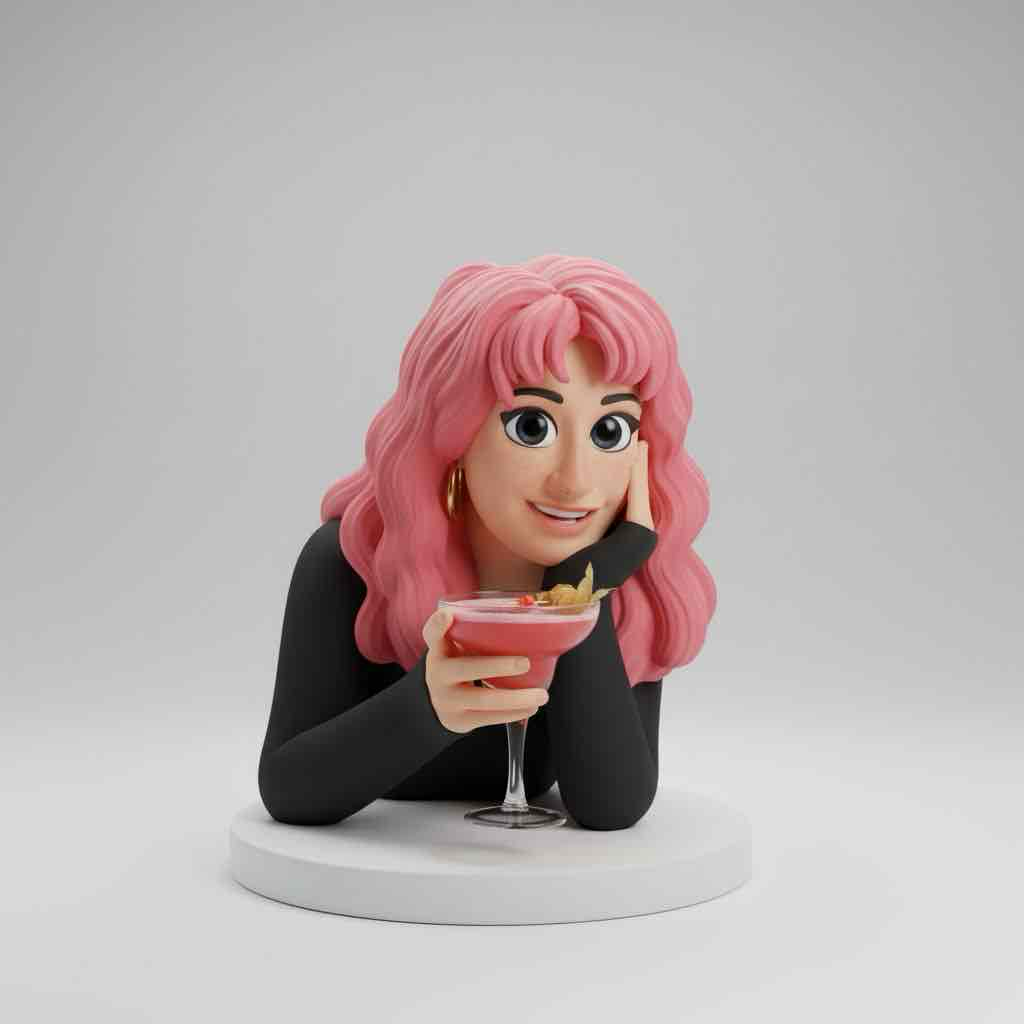 Cartoon Woman with Drink free 3D printable STL