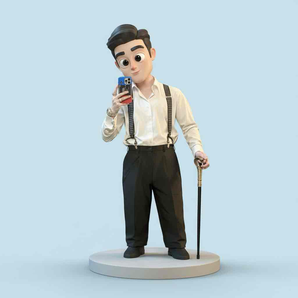 Stylish Cartoon Man with Smartphone free 3D printable STL