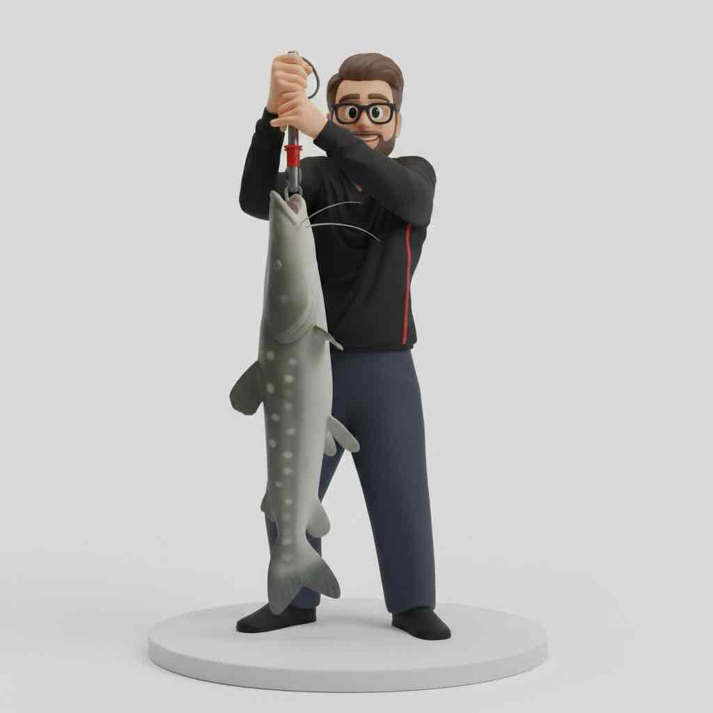 Fisherman Holding Sturgeon free 3D printable STL