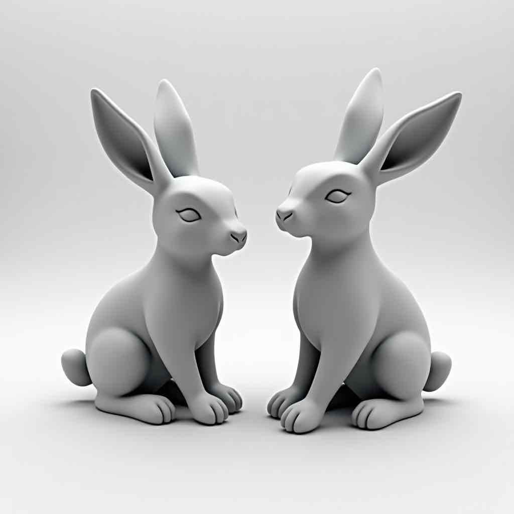 Sitting Rabbit Pair free 3D printable STL