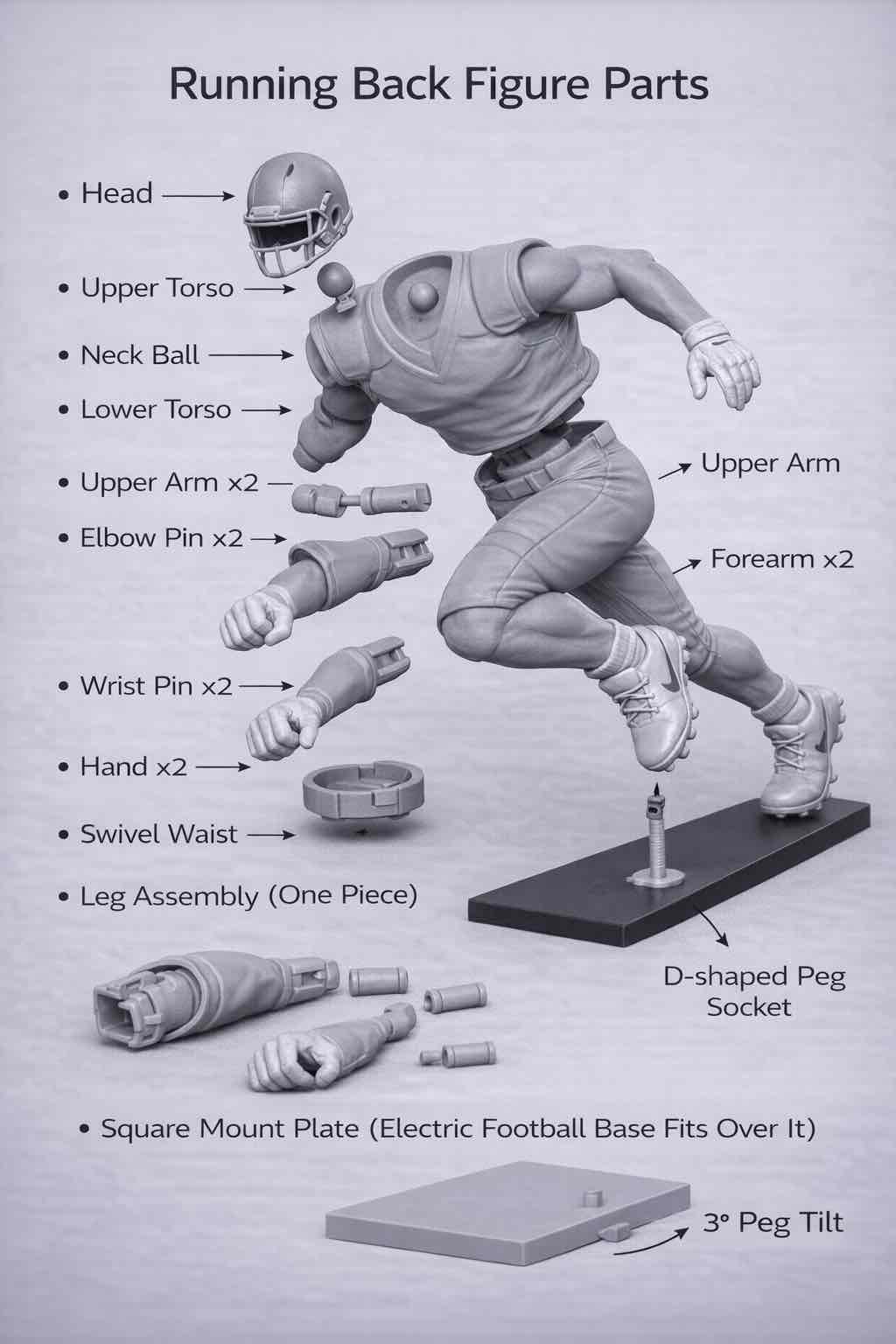 Running Back Figure Parts free 3D printable STL
