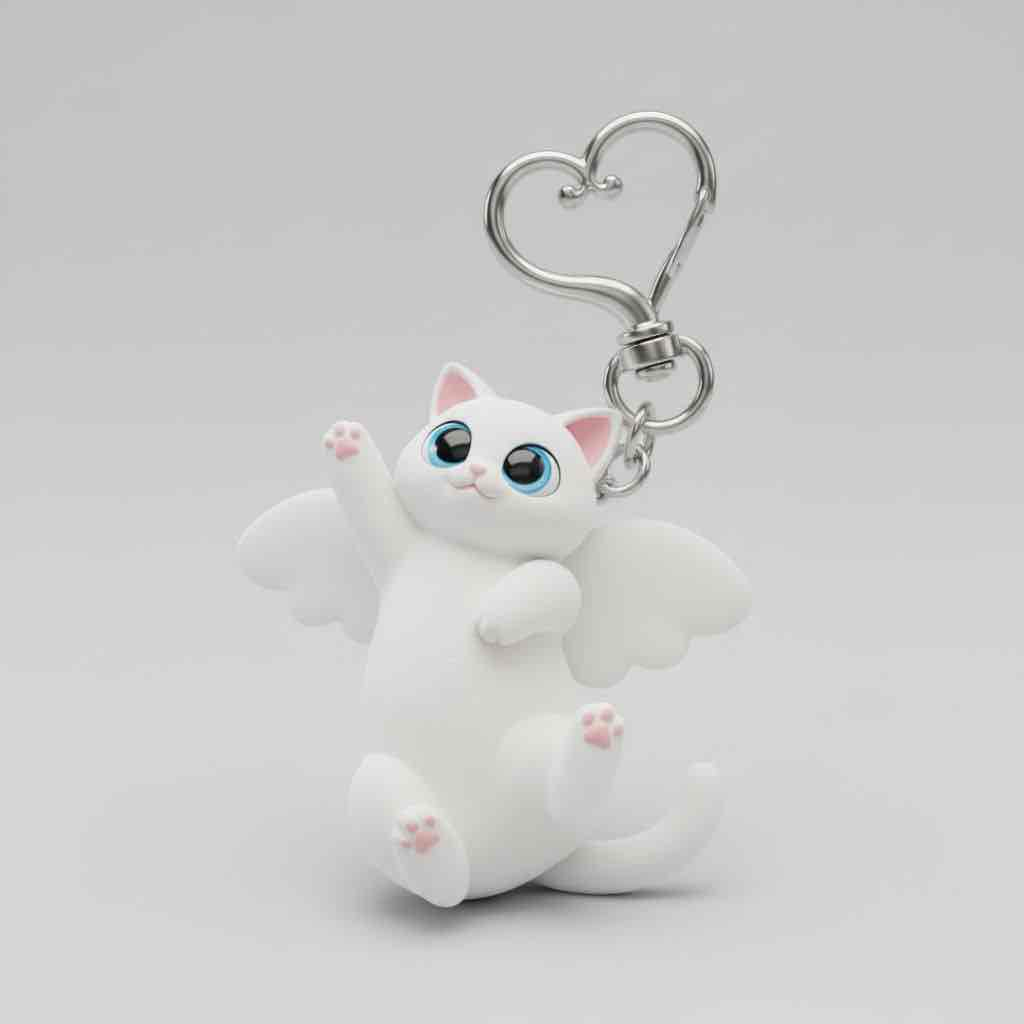 Winged White Cat Keychain free 3D printable STL