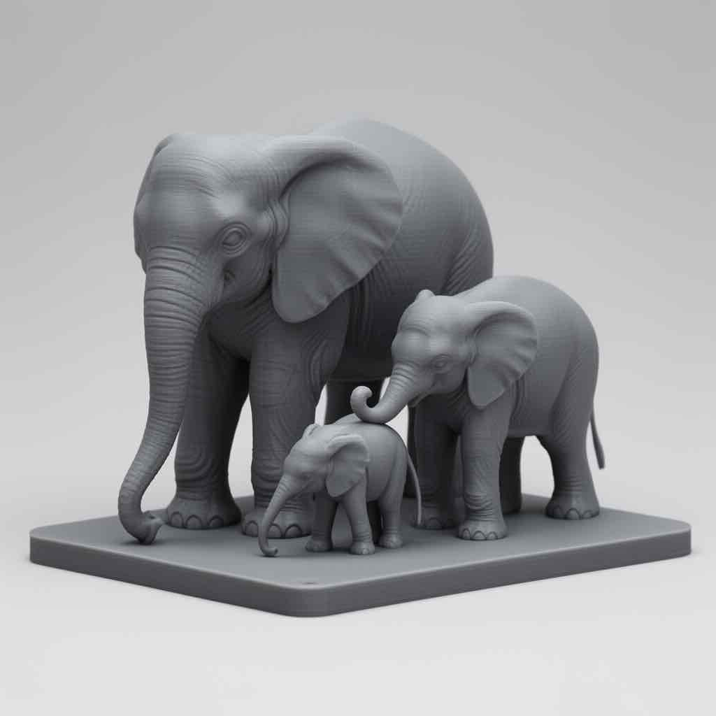 Elephants Family Sculpture free 3D printable STL