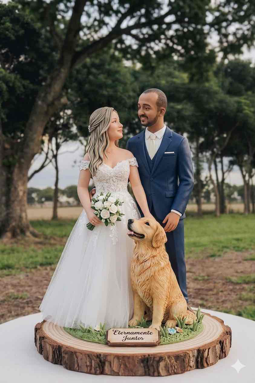Wedding Couple with Golden Retriever free 3D printable STL