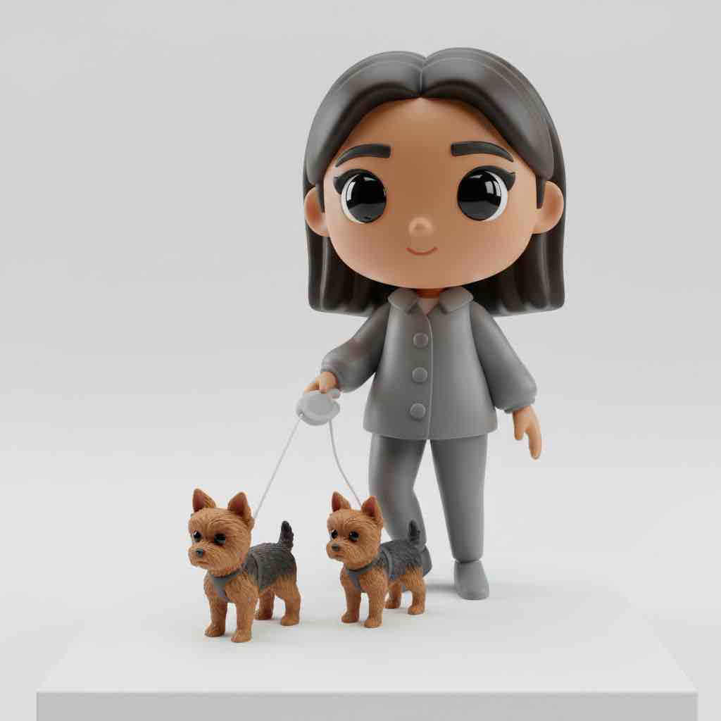 Girl Walking Yorkshire Terriers free 3D printable STL